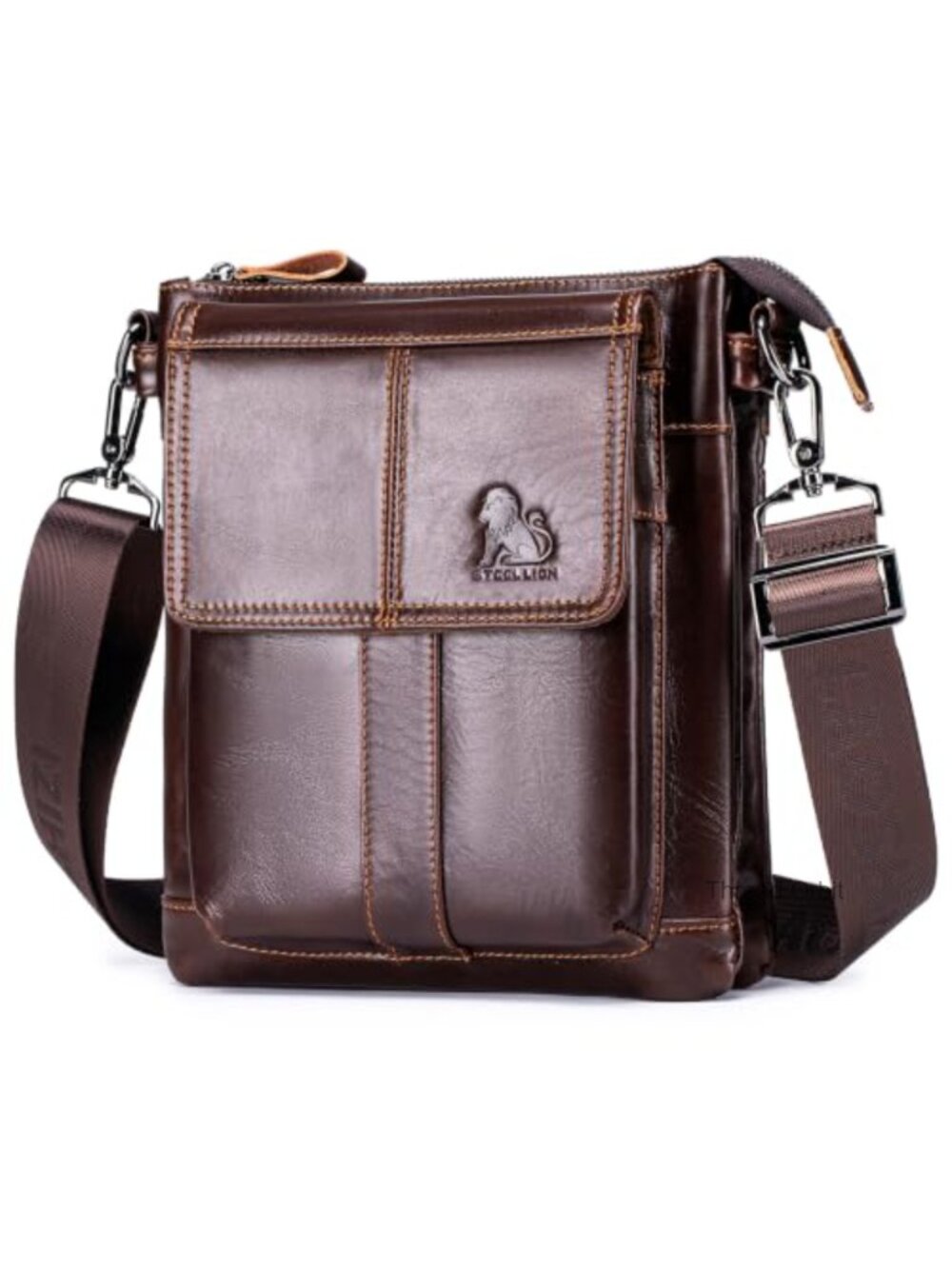 Cowhide Leather Crossbody Bag Adjustable Strap Men's Shoulder Sling